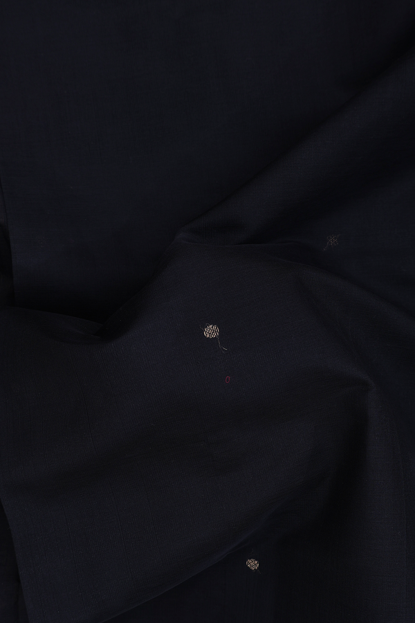 Silk Cotton Saree In Black With Zari Buttis