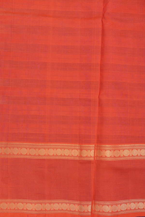 Silk Cotton Saree In Blue And Orange With Stripes Design