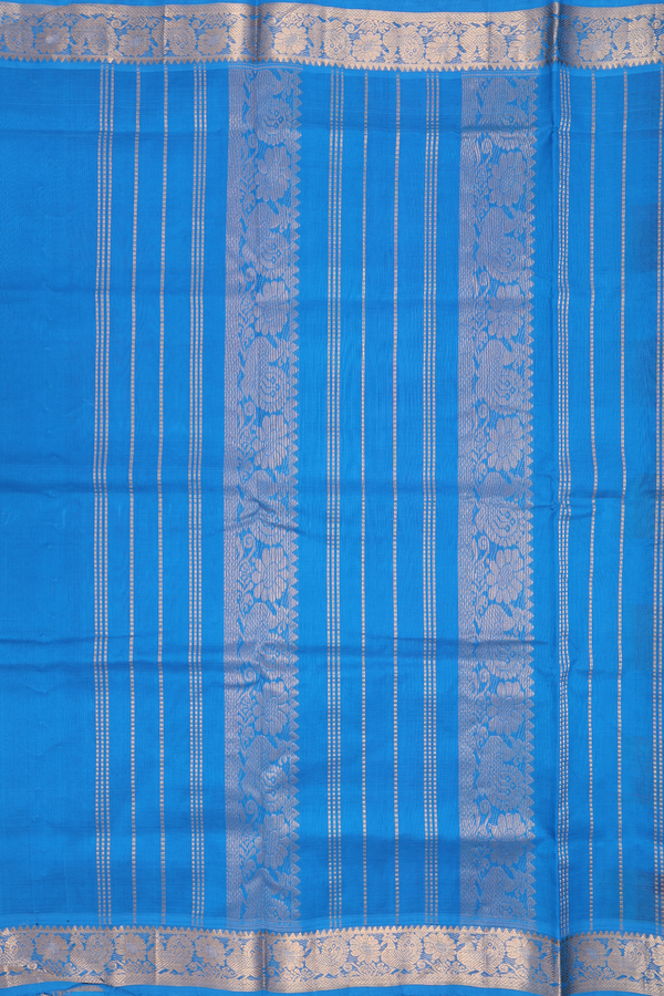 Silk Cotton Saree In Blue And Red With Checks Design