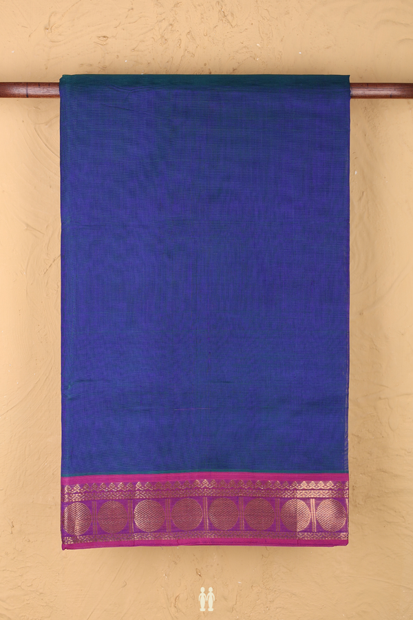 Silk Cotton Saree In Blue With Rudraksh Border