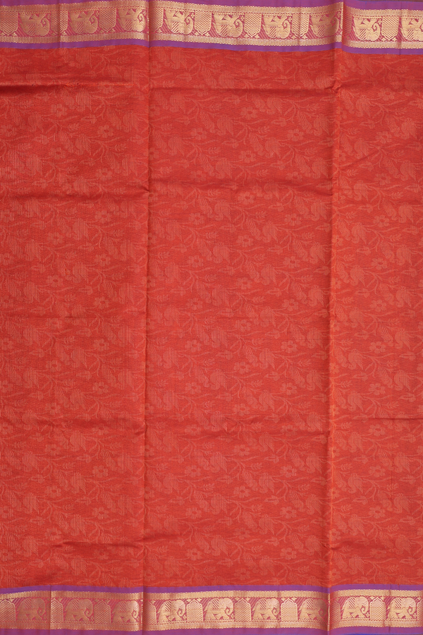 Silk Cotton Saree In Brick Red With Allover Design