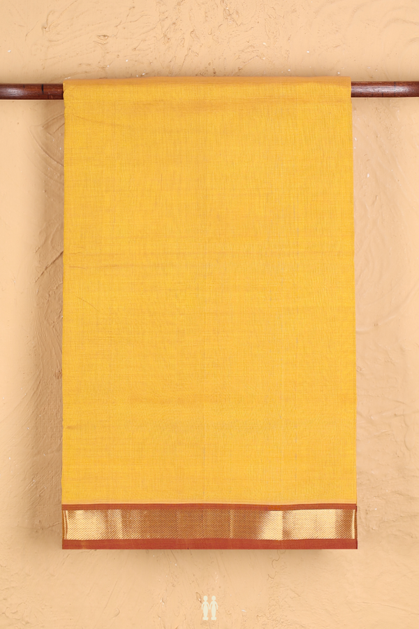 Silk Cotton Saree In Brick Yellow With Contrast Border