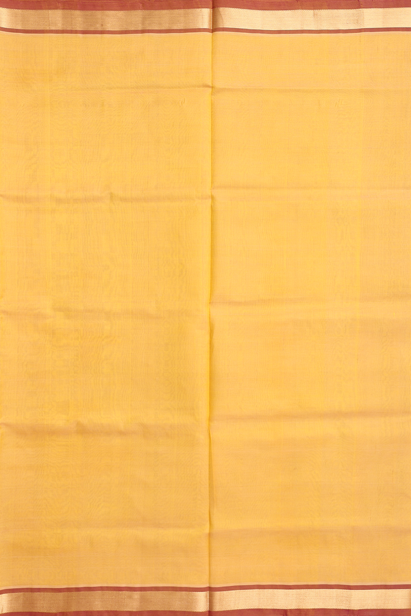 Silk Cotton Saree In Brick Yellow With Contrast Border