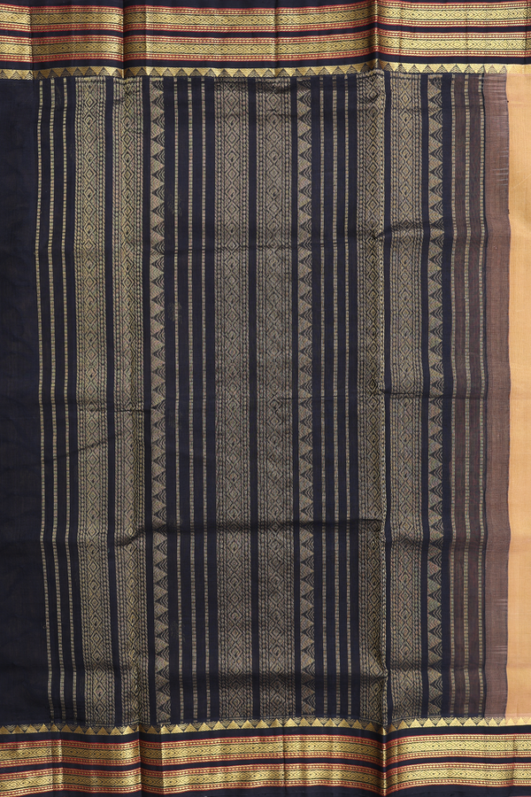 Silk Cotton Saree In Yellowish Beige With Zari Buttas