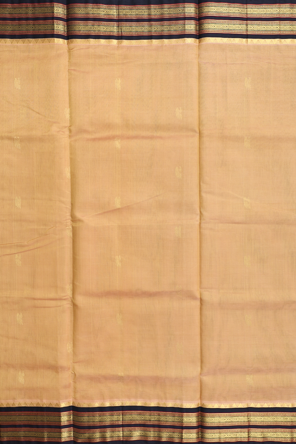 Silk Cotton Saree In Yellowish Beige With Zari Buttas