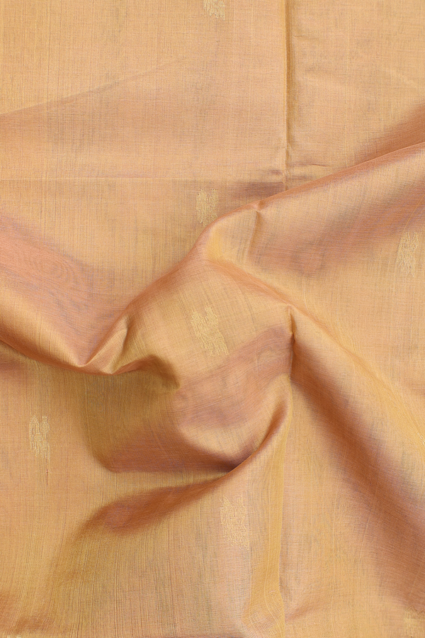 Silk Cotton Saree In Yellowish Beige With Zari Buttas