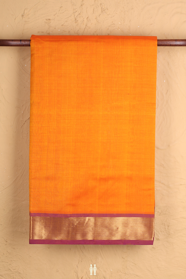 Silk Cotton Saree In Bright Orange With Zari Border