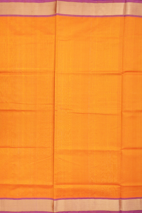 Silk Cotton Saree In Bright Orange With Zari Border