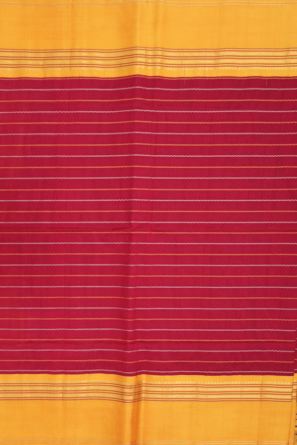 Silk Cotton Saree In Crimson Red With Stripes Design