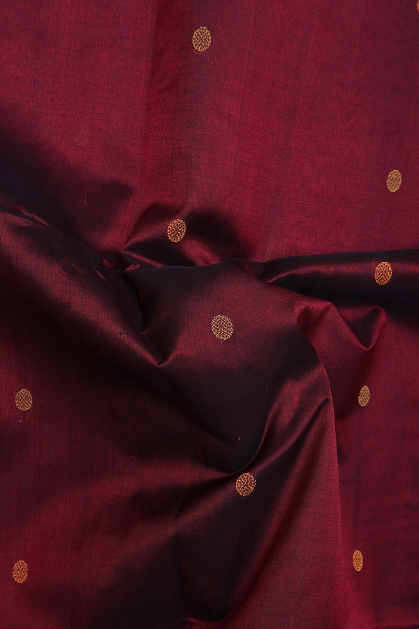 Silk Cotton Saree In Burgundy Red With Threadwork Buttas