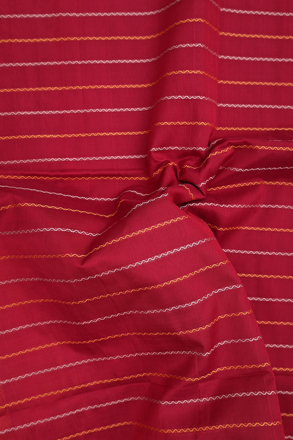 Silk Cotton Saree In Crimson Red With Stripes Design