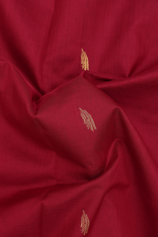 Silk Cotton Saree In Burgundy Red With Zari Buttas