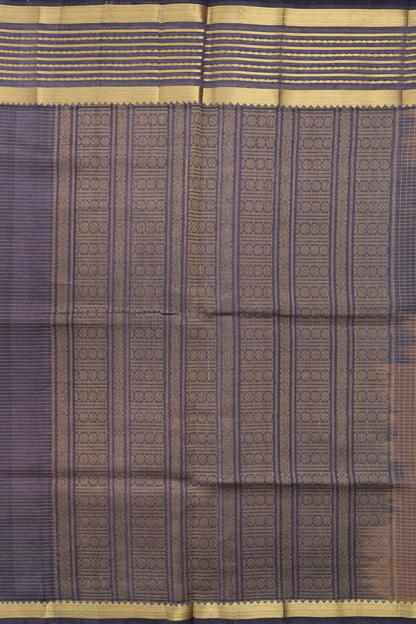 Silk Cotton Saree In Cocoa Brown With Checks Design