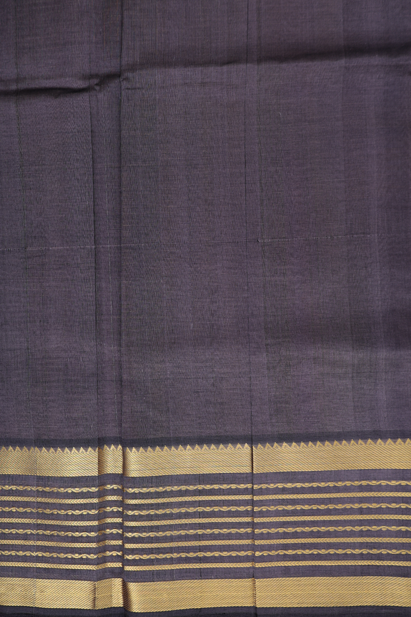 Silk Cotton Saree In Cocoa Brown With Checks Design