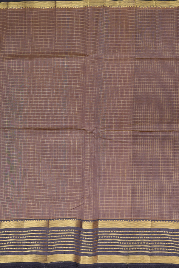 Silk Cotton Saree In Cocoa Brown With Checks Design