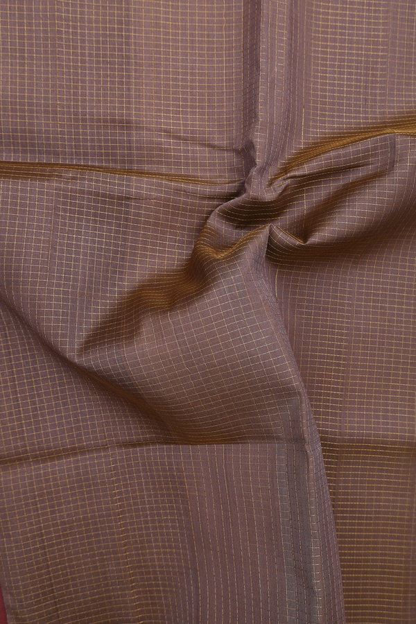 Silk Cotton Saree In Cocoa Brown With Checks Design