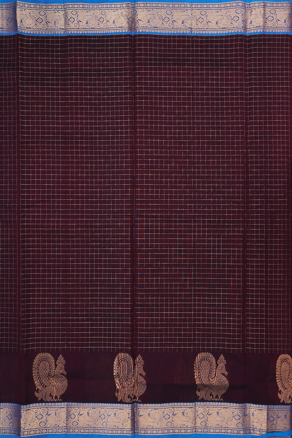 Silk Cotton Saree In Coffee Brown With Checks Design