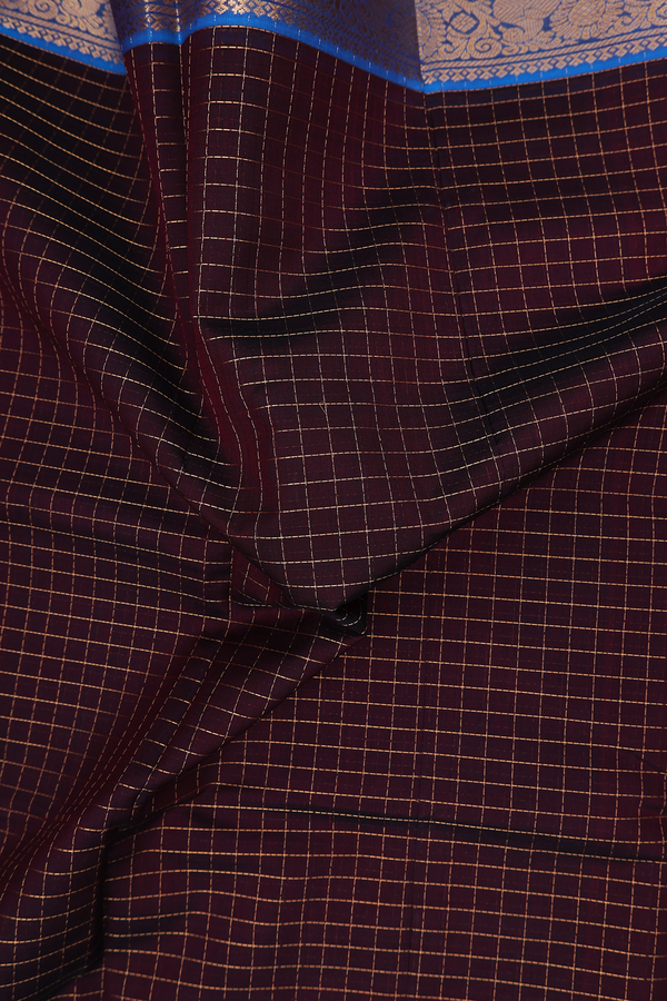 Silk Cotton Saree In Coffee Brown With Checks Design