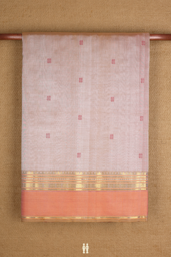 Silk Cotton Saree In Coffee Cream With Threadwork Buttas