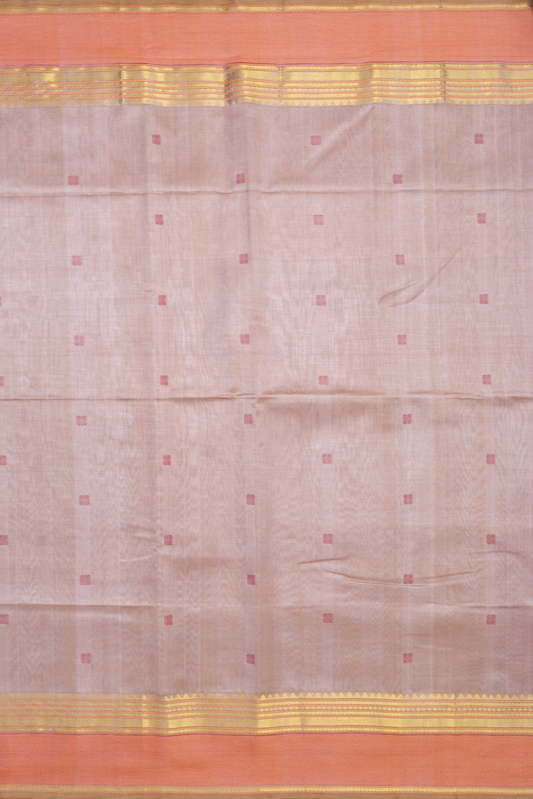 Silk Cotton Saree In Coffee Cream With Threadwork Buttas