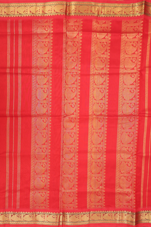 Silk Cotton Saree In Coral Orange With Paisley Border