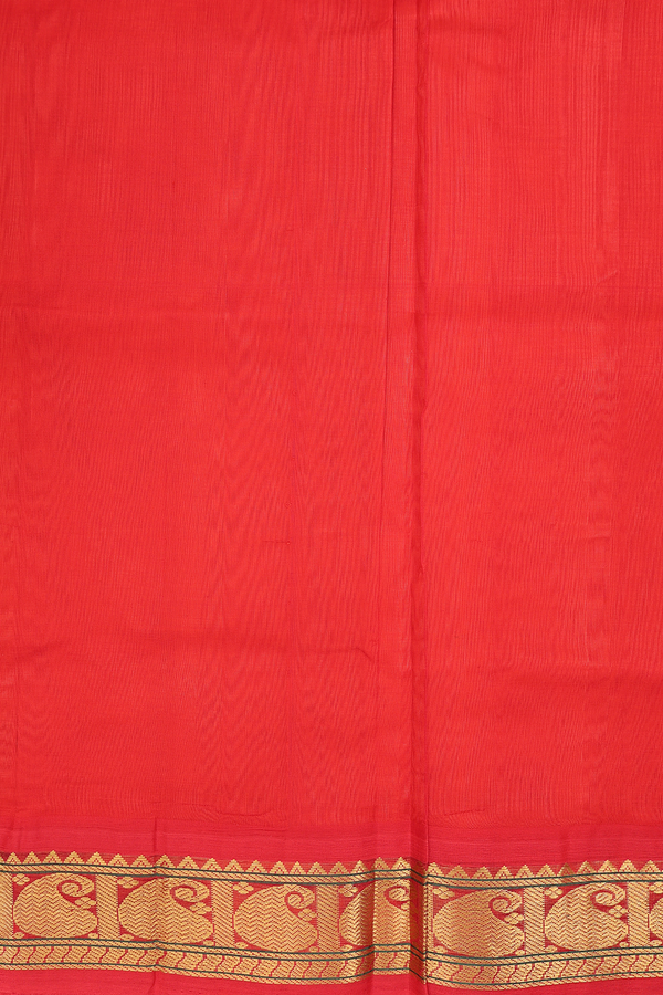 Silk Cotton Saree In Coral Orange With Paisley Border