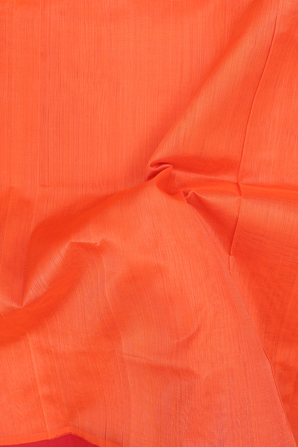 Silk Cotton Saree In Coral Orange With Paisley Border