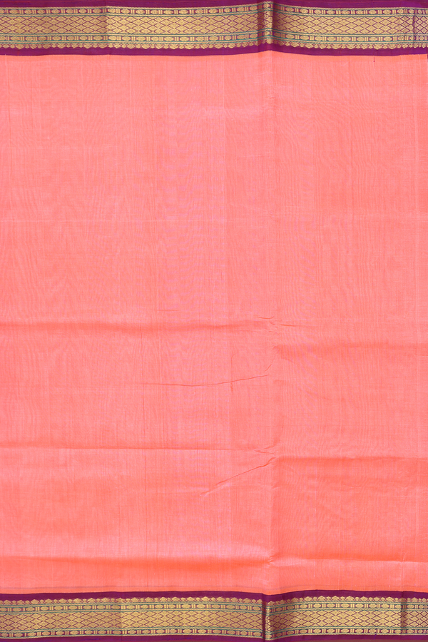 Silk Cotton Saree In Coral Orange With Zari Border