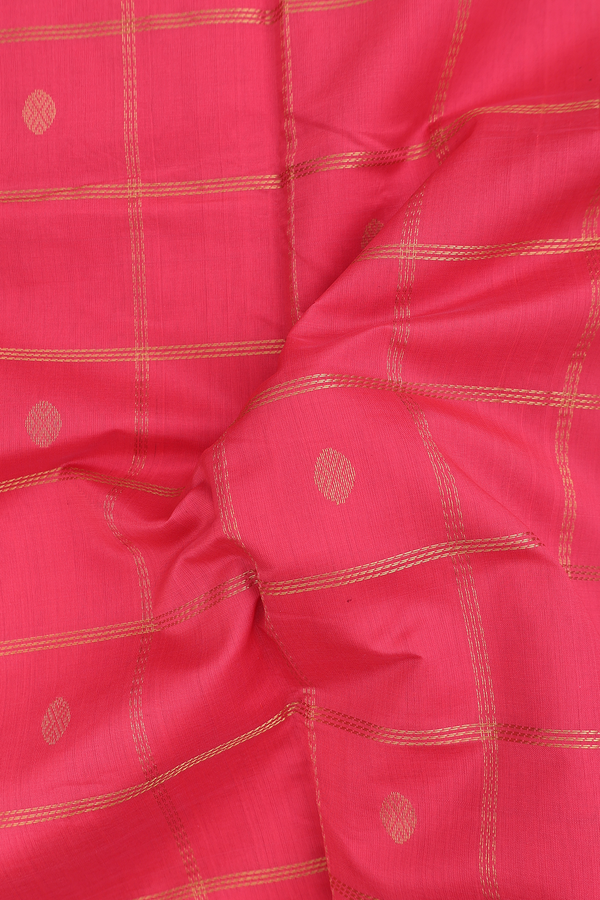 Silk Cotton Saree In Coral Pink With Checks Design