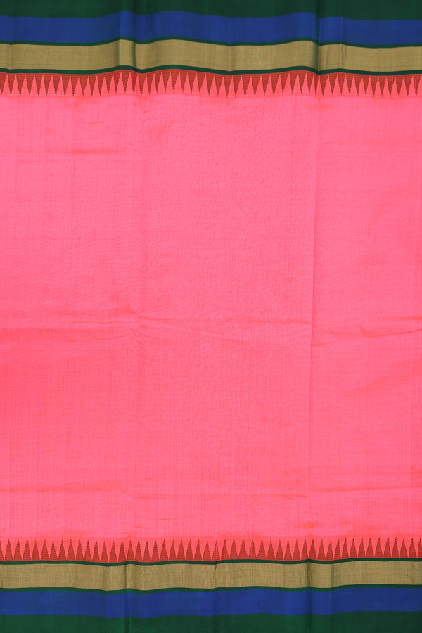 Silk Cotton Saree In Coral Pink With Contrast Border