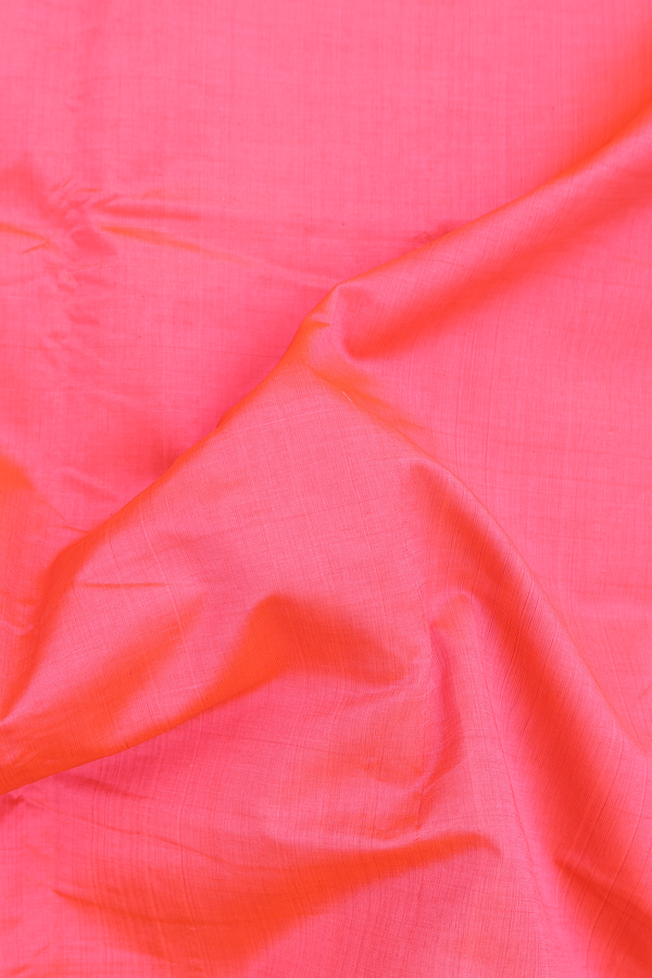 Silk Cotton Saree In Coral Pink With Contrast Border