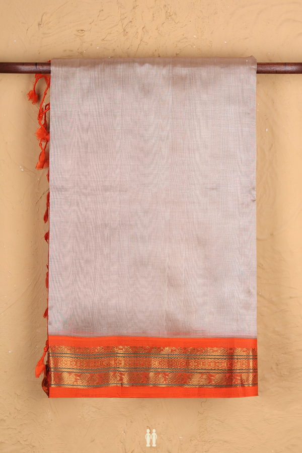 Silk Cotton Saree In Cream Color With Contrast Border