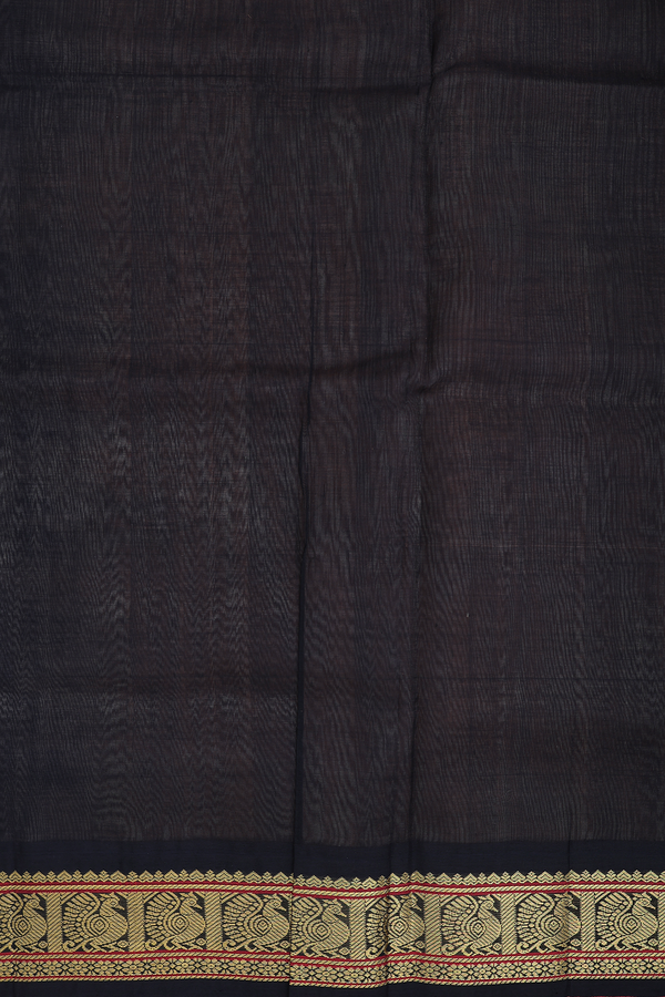 Silk Cotton Saree In Cream Color With Peacock Border