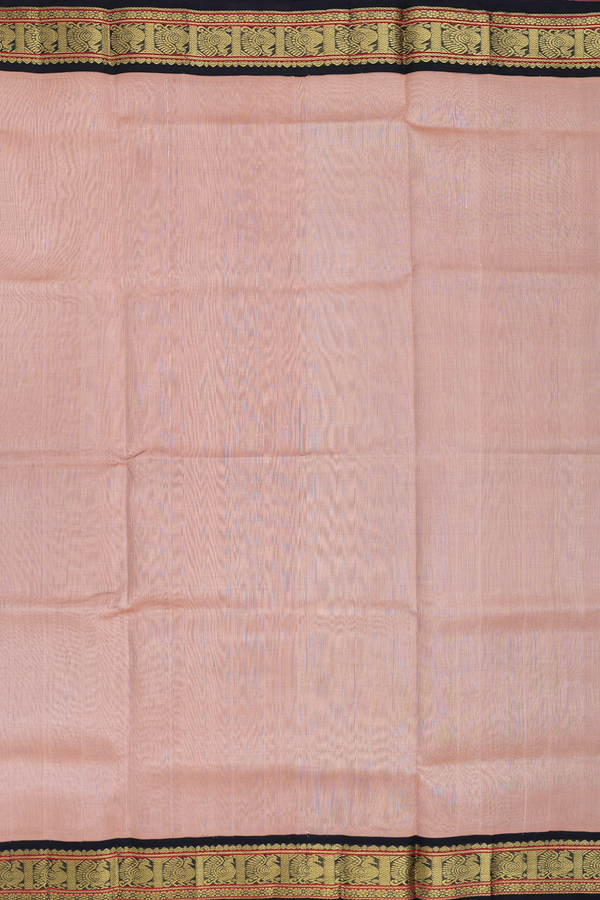 Silk Cotton Saree In Cream Color With Peacock Border