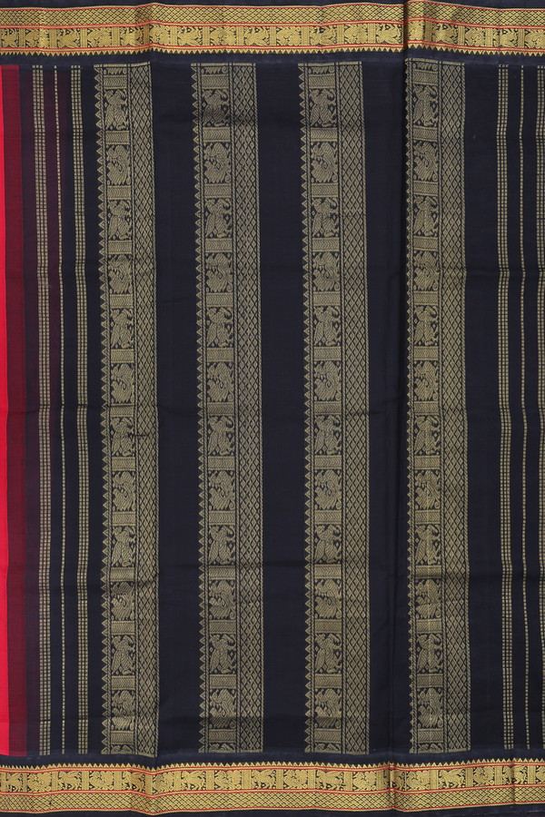 Silk Cotton Saree In Crimson Red With Contrast Border