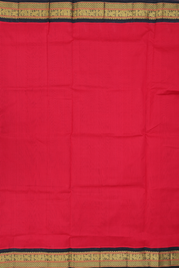 Silk Cotton Saree In Crimson Red With Contrast Border