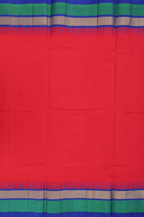 Silk Cotton Saree In Crimson Red With Contrast Border