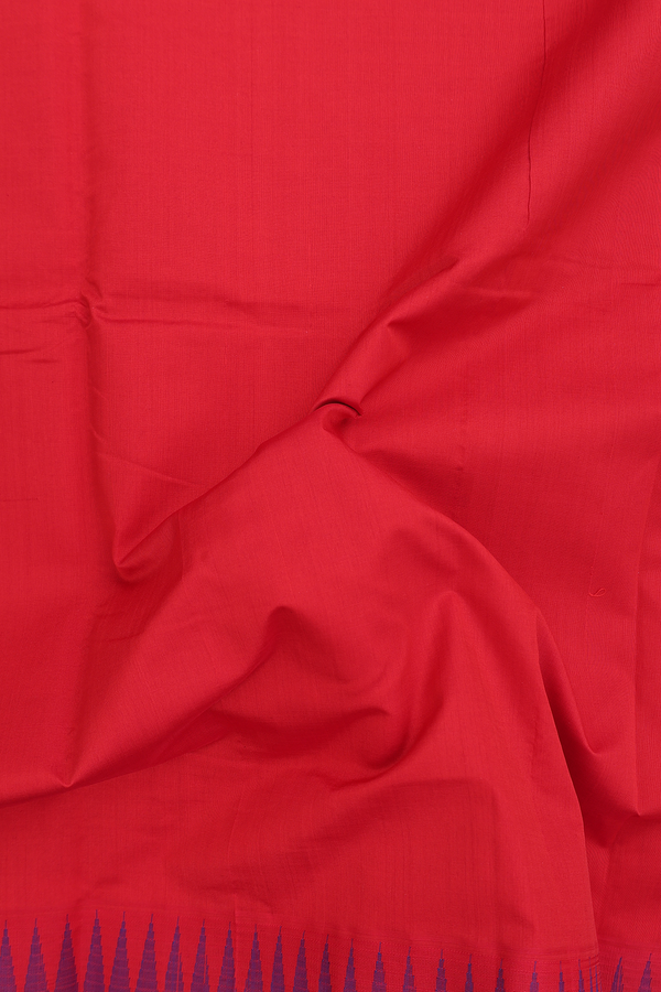 Silk Cotton Saree In Crimson Red With Contrast Border