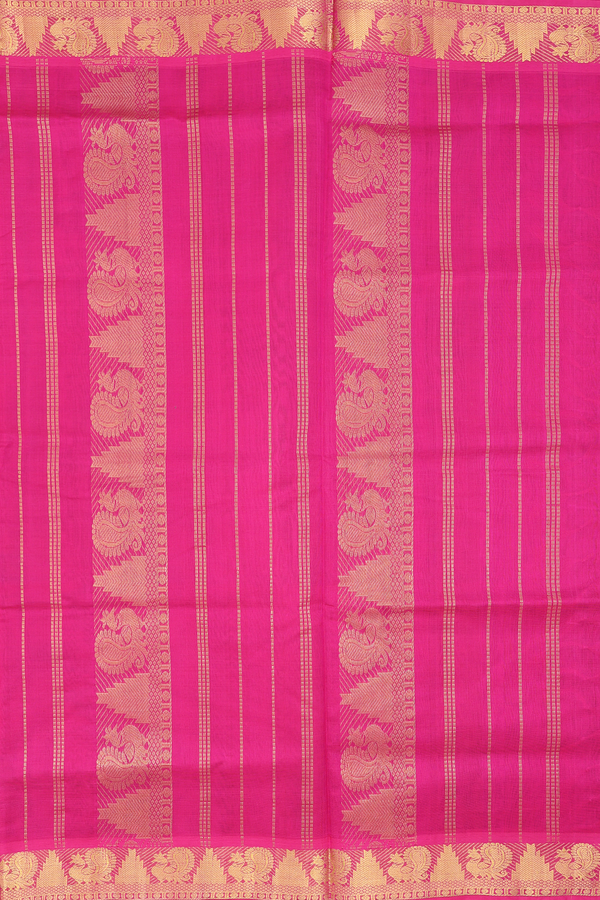 Silk Cotton Saree In Dark Green With Rudraksh Buttas