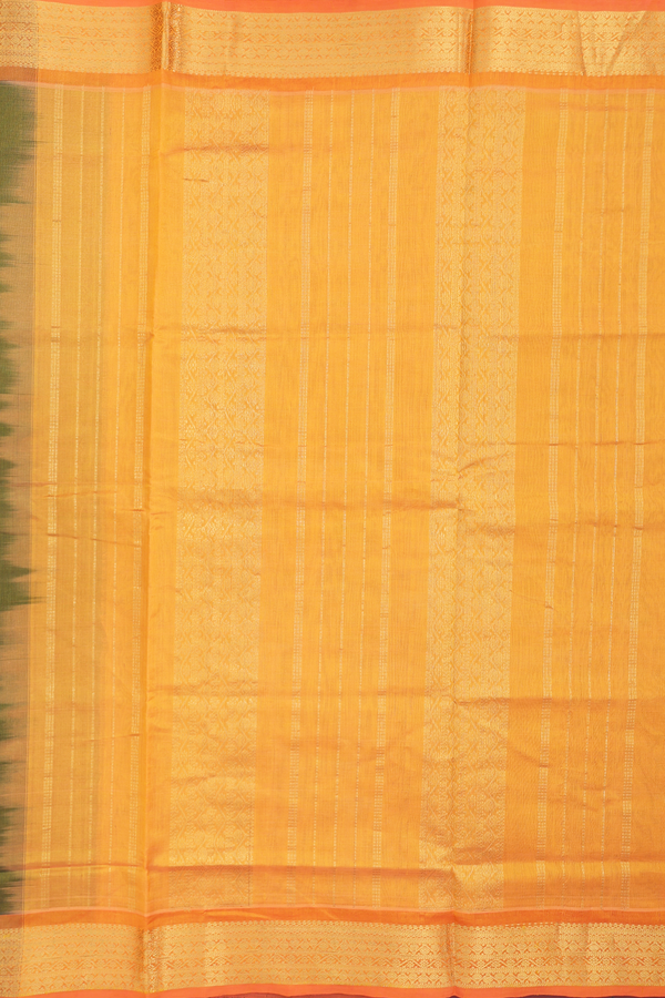 Silk Cotton Saree In Dark Green With Stripes Design