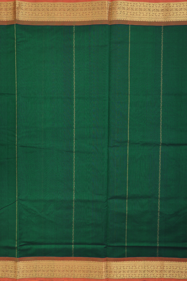 Silk Cotton Saree In Dark Green With Stripes Design