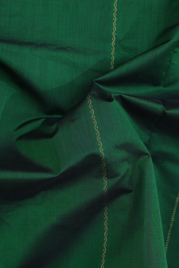 Silk Cotton Saree In Dark Green With Stripes Design