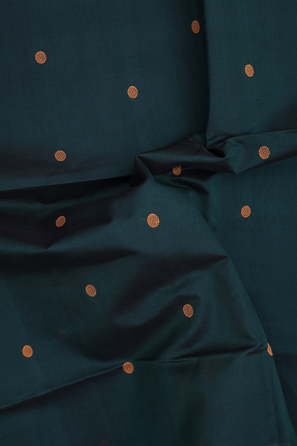 Silk Cotton Saree In Bottle Green With Threadwork Buttas