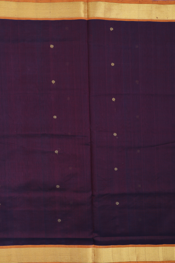 Silk Cotton Saree In Dark Oak Brown With Rudraksh Buttas