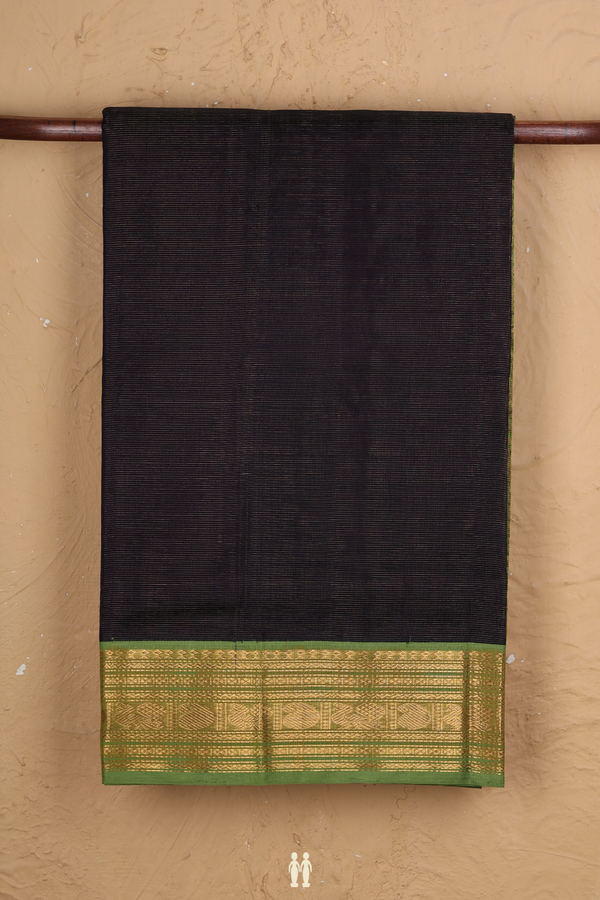 Silk Cotton Saree In Dark Oak Brown With Stripes Design