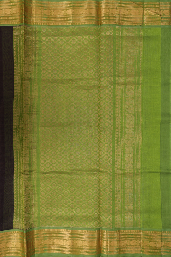 Silk Cotton Saree In Dark Oak Brown With Stripes Design