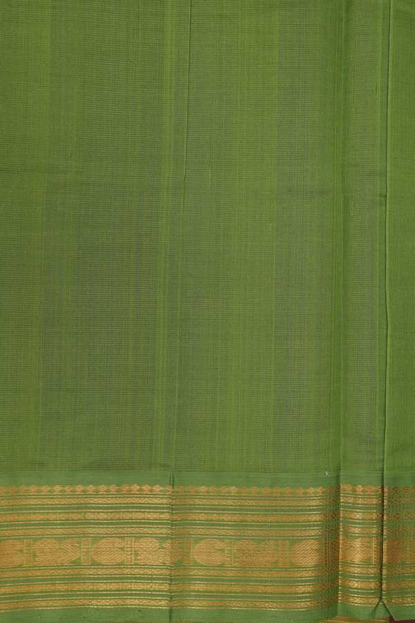 Silk Cotton Saree In Dark Oak Brown With Stripes Design