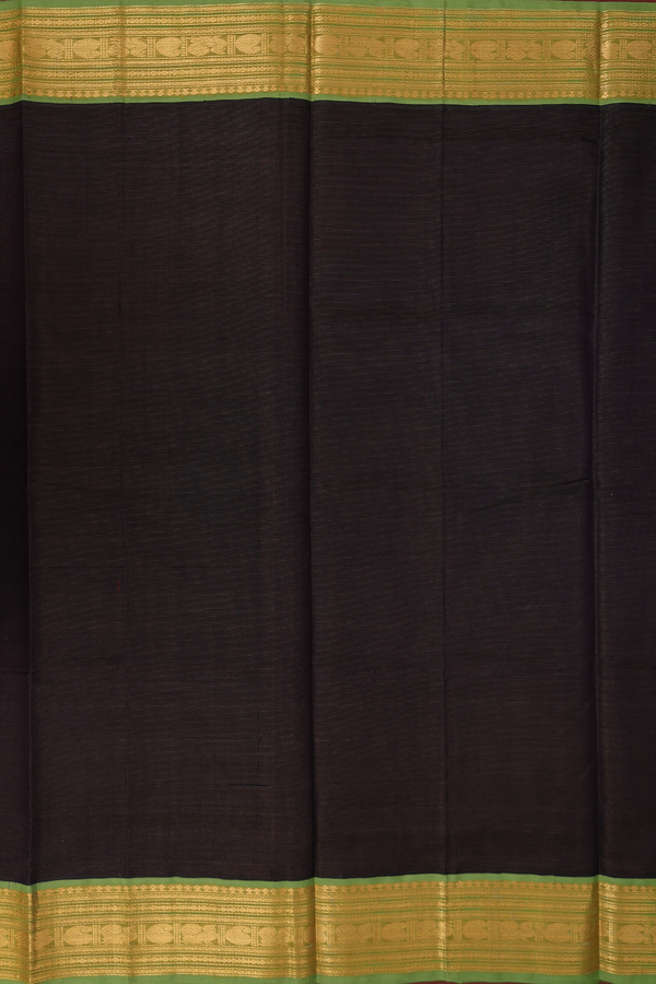 Silk Cotton Saree In Dark Oak Brown With Stripes Design