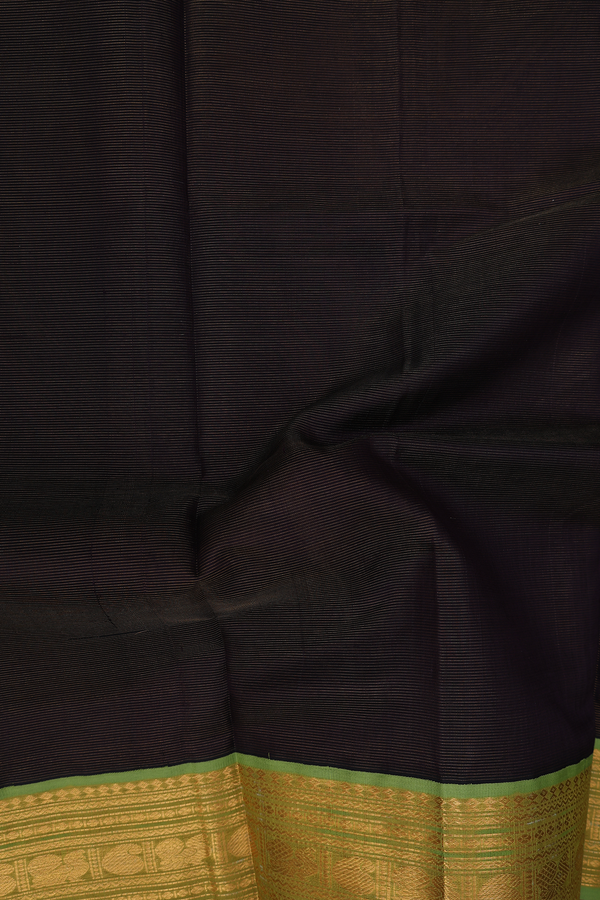 Silk Cotton Saree In Dark Oak Brown With Stripes Design