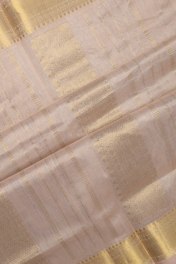 Silk Cotton Saree In Dark Oak Brown With Zari Border